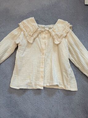 H&M Cream Girls' Button-Up Top with Ruffled Collar